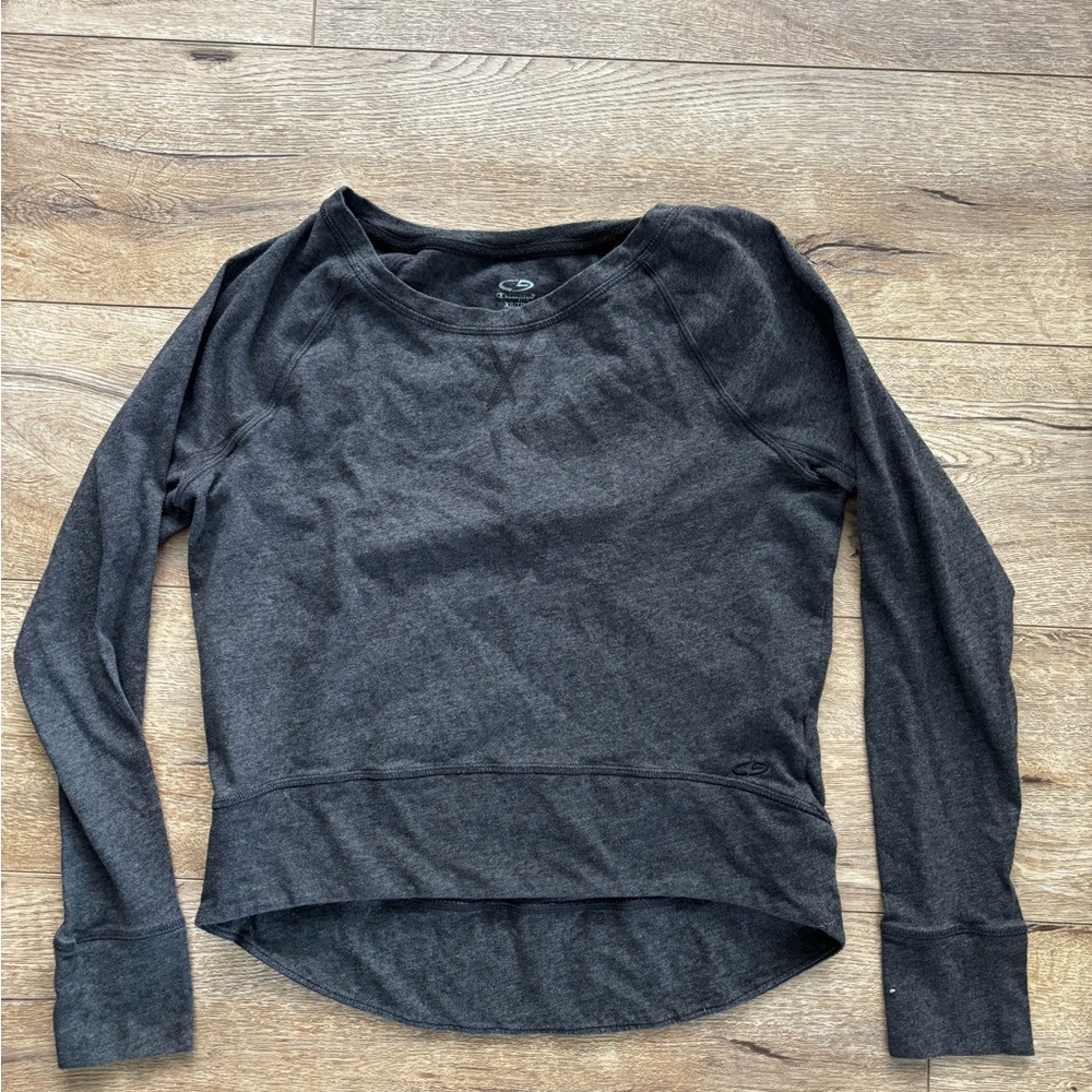 Champion Gray Fitted Long Sleeve Hoodie